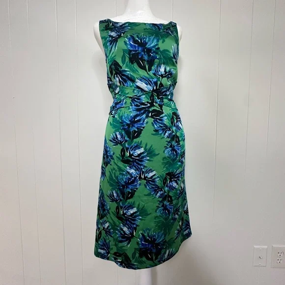 Banana Republic Green and Blue Ruched Sheath Midi Dress - Picture 1 of 14